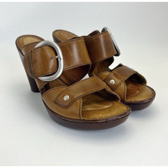 Born Shoes - Born Adriana Sandals Womens Sz 7 Cognac Brown Leather Buckle Strap Boho-chic